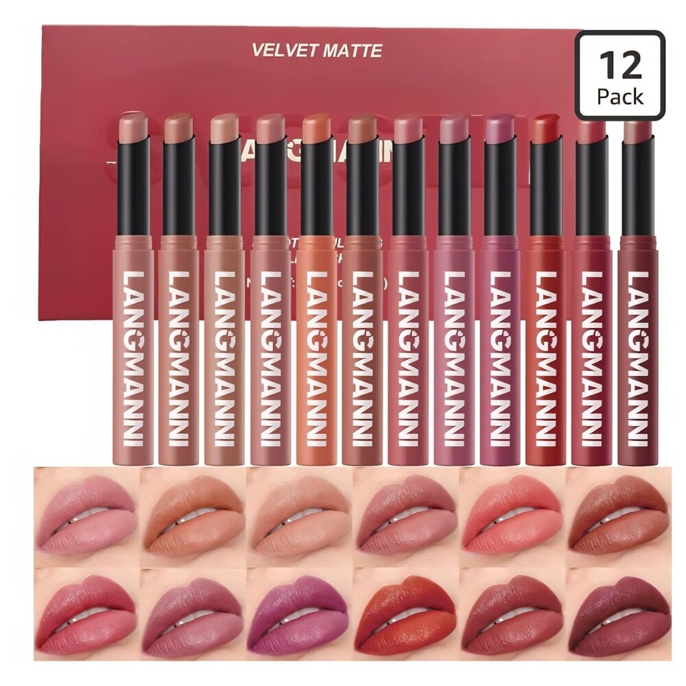 12 Piece Dual Soft Nude Velvety Matte To Red Tone Waterproof Lipstick Lip Balm - Picture 8 of 8